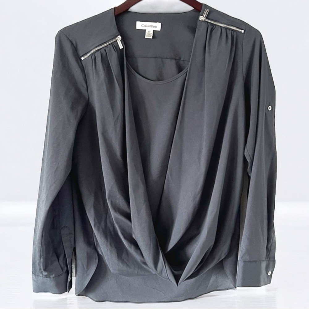 Calvin Klein Women Drapey Front Long Sleeve Top Size S